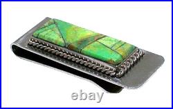 Vintage Navajo Arnold Yazzie Rare Gaspeite Inlay Sterling 2 1/10 Inch Money Clip