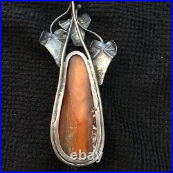 Vintage Navajo Baltic Amber and Leaf Pendant Sterling Silver Rare