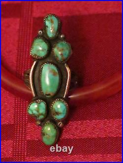 Vintage Navajo Native American Long Silver Turquoise Ring-Original Owner-Rare