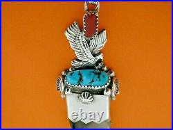 Vintage Navajo Native American RARE BEAR CLAW Sterling Turquoise Coral Pendant