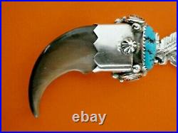 Vintage Navajo Native American RARE BEAR CLAW Sterling Turquoise Coral Pendant