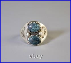 Vintage Navajo Rare Black Spiderweb Turquoise Sterling Silver Ring Sz 11.25