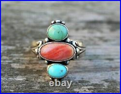 Vintage Navajo Rare Gaspeite Spiny Oyster Turquoise Ring Cast Native American