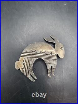 Vintage Navajo Signed Andy Marion Marked Sterling Silver Rabbit Brooch Pin RARE