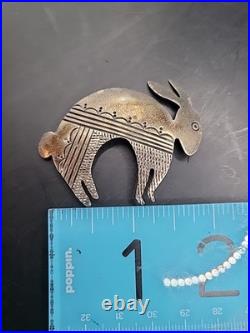 Vintage Navajo Signed Andy Marion Marked Sterling Silver Rabbit Brooch Pin RARE