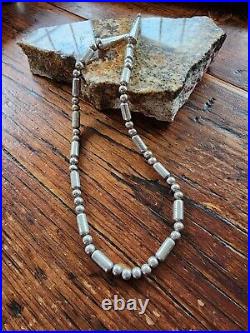 Vintage Navajo Sterling Silver Pearl & TUBE BEAD Necklace Rare Find 18 Sleek