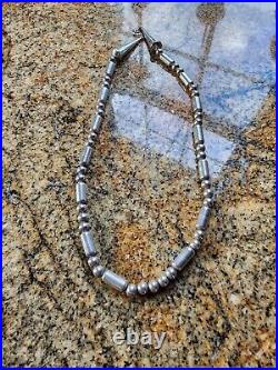 Vintage Navajo Sterling Silver Pearl & TUBE BEAD Necklace Rare Find 18 Sleek