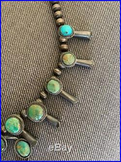 Vintage Navajo Sterling Silver Royston Turquoise Squash Blossom Necklace RARE