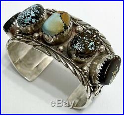 Vintage Navajo Sterling Silver Spiderweb Turquoise Cuff Bracelet RARE STONES