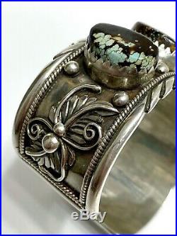 Vintage Navajo Sterling Silver Spiderweb Turquoise Cuff Bracelet RARE STONES