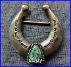 Vintage Navajo Sterling & Turquoise Naja Style Buckle Rare 3 3/16 30's
