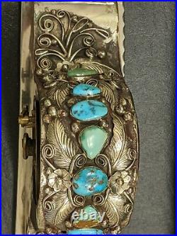 Vintage Navajo old pawn rare silver and turquoise decorated clock- Percy Spencer