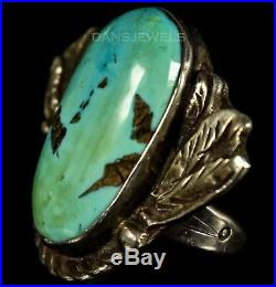 Vintage Old Pawn RARE SHATKA BEAR STEP Sterling Silver Boulder Turquoise Ring