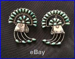 Vintage Old Pawn Zuni Turquoise Sterling Silver Rain Cloud Earrings Rare