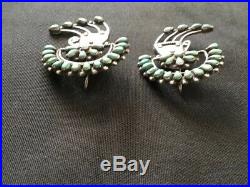 Vintage Old Pawn Zuni Turquoise Sterling Silver Rain Cloud Earrings Rare