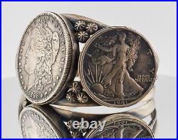 Vintage Paul Livingston Morgan Dollar & Walking Liberty Coin Cuff Bracelet Rare