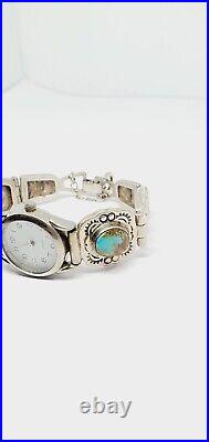 Vintage RARE Carolyn Felley Sterling Silver Turquoise Watch Band Bracelet 7.5