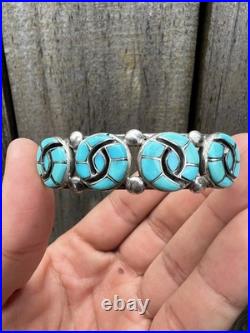 Vintage RARE Native American Annie Quam Gasper Turquoise Sterling Bracelet