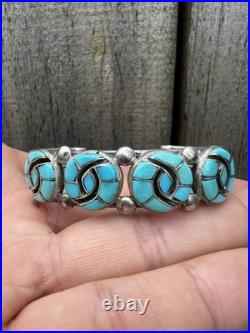 Vintage RARE Native American Annie Quam Gasper Turquoise Sterling Bracelet