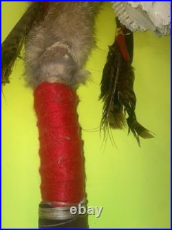 Vintage RARE Native American Ceremonial Medicine Stick Deer Head Moves