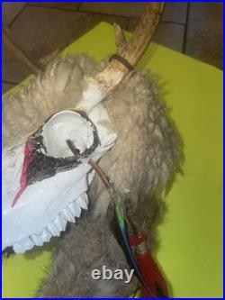 Vintage RARE Native American Ceremonial Medicine Stick Deer Head Moves