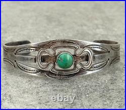 Vintage RARE Native American NAVAJO Turquoise Split shank Silver Bracelet 6.9 in