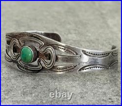 Vintage RARE Native American NAVAJO Turquoise Split shank Silver Bracelet 6.9 in