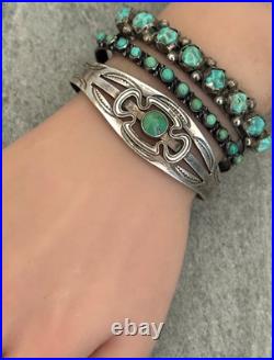 Vintage RARE Native American NAVAJO Turquoise Split shank Silver Bracelet 6.9 in