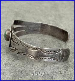 Vintage RARE Native American NAVAJO Turquoise Split shank Silver Bracelet 6.9 in