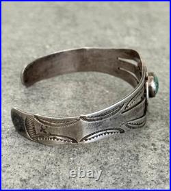 Vintage RARE Native American NAVAJO Turquoise Split shank Silver Bracelet 6.9 in