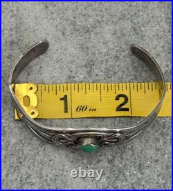 Vintage RARE Native American NAVAJO Turquoise Split shank Silver Bracelet 6.9 in