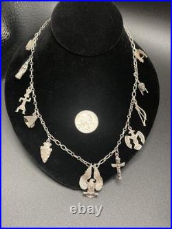 Vintage RARE Native American Navajo Sterling Charm Necklace South Western 37g