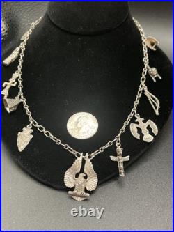 Vintage RARE Native American Navajo Sterling Charm Necklace South Western 37g