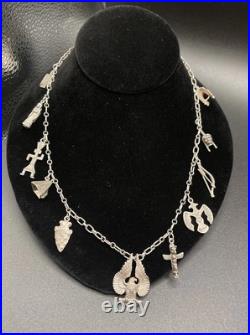 Vintage RARE Native American Navajo Sterling Charm Necklace South Western 37g