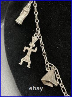 Vintage RARE Native American Navajo Sterling Charm Necklace South Western 37g