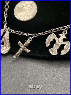 Vintage RARE Native American Navajo Sterling Charm Necklace South Western 37g