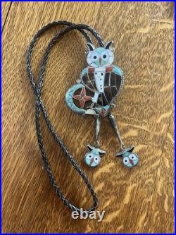 Vintage RARE Theodore Edaaki Zuni Owl Bolo With Tips Stunning Native American