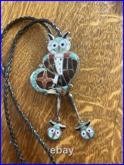 Vintage RARE Theodore Edaaki Zuni Owl Bolo With Tips Stunning Native American