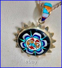 Vintage RARE Totem Animal Medalion Pendant Necklace Opal Turquoise First Nations