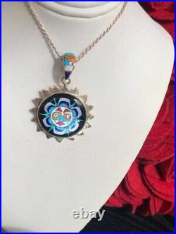 Vintage RARE Totem Animal Medalion Pendant Necklace Opal Turquoise First Nations