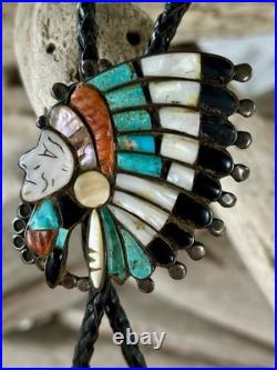 Vintage RARE VARIANT Ralph Quam Native American Zuni Sterling Indian Chief Bolo