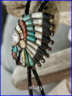 Vintage RARE VARIANT Ralph Quam Native American Zuni Sterling Indian Chief Bolo