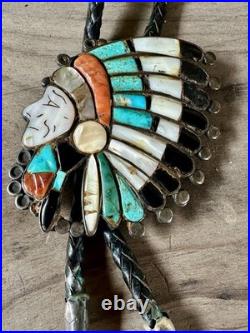 Vintage RARE VARIANT Ralph Quam Native American Zuni Sterling Indian Chief Bolo