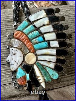 Vintage RARE VARIANT Ralph Quam Native American Zuni Sterling Indian Chief Bolo