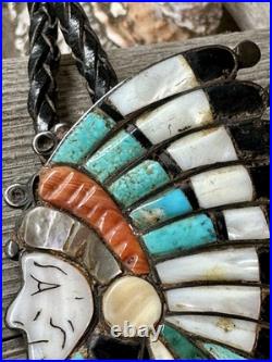 Vintage RARE VARIANT Ralph Quam Native American Zuni Sterling Indian Chief Bolo