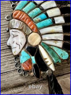 Vintage RARE VARIANT Ralph Quam Native American Zuni Sterling Indian Chief Bolo