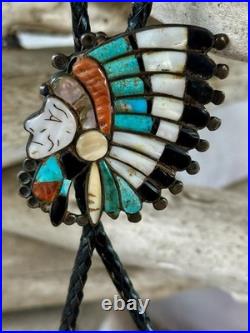 Vintage RARE VARIANT Ralph Quam Native American Zuni Sterling Indian Chief Bolo