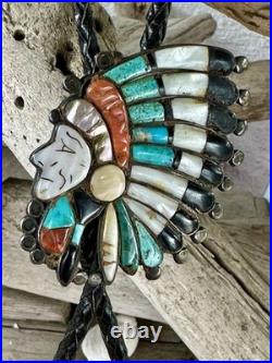 Vintage RARE VARIANT Ralph Quam Native American Zuni Sterling Indian Chief Bolo Vintage RARE VARIANT Ralph Quam Native American Zuni Sterling Indian Chief Bolo