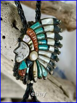 Vintage RARE VARIANT Ralph Quam Native American Zuni Sterling Indian Chief Bolo