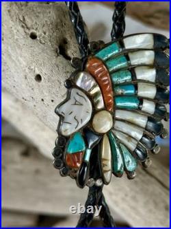 Vintage RARE VARIANT Ralph Quam Native American Zuni Sterling Indian Chief Bolo